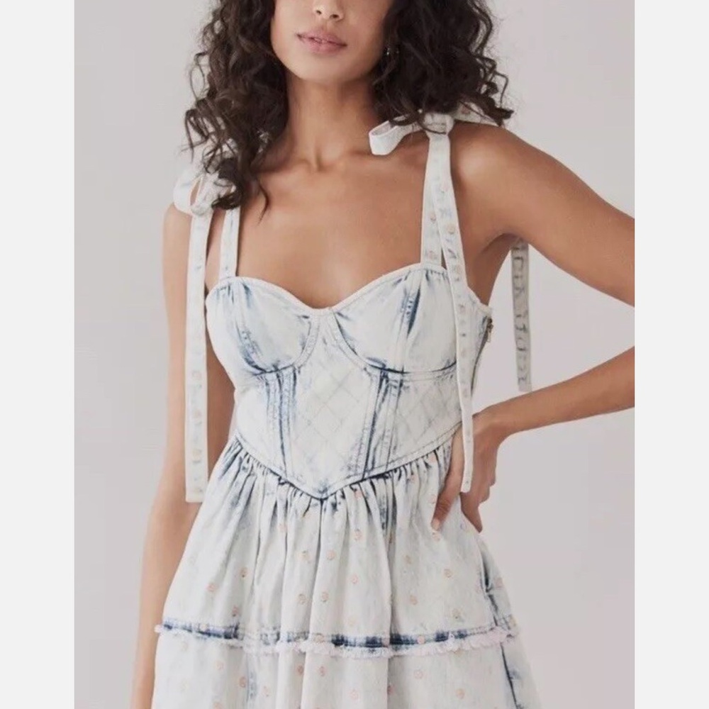 LoveShackFancy Blue and White Mini Dress